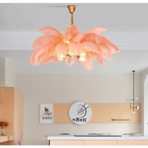 Nordic Pendant Lights Luxury Romantic Ostrich Feathers Lamp Living Room Hanging Lamps Bedroom Kitchen Restaurant Decor Fixtures