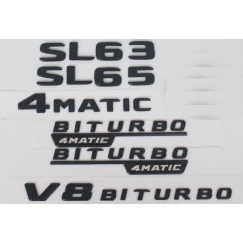 Flat Matte Black Trunk Letters Badge Badges Emblem Emblems Sticker for Mercedes Benz SL55 SL63 SL65 V8 BITURBO 4MATIC AMG