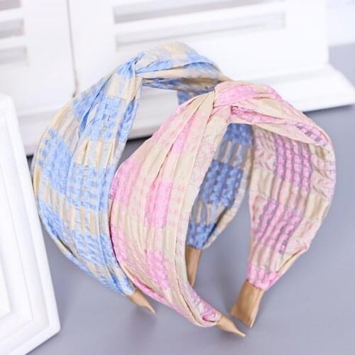 Headband Hairband For Women Girl Yarn Plaid Fresh Sweet Korean Cross Fashion Hair Accessories Head Wrap Wholesale