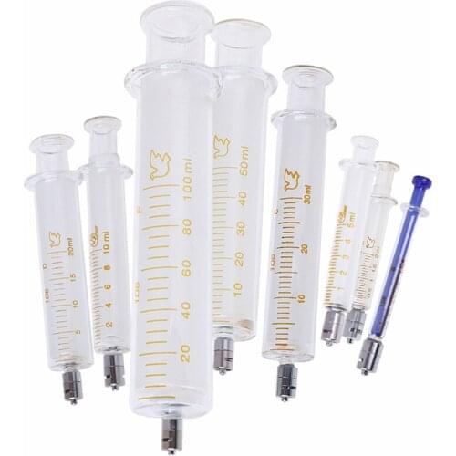 Practical 1ml 2ml 5ml 10ml 20ml 30ml 50ml 100ml Glass Syringe Luer Lock Head Reusable Glass Injector Syringe
