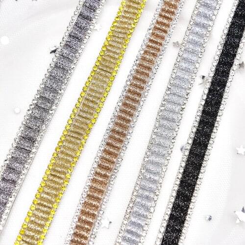 Fancy Crystal Silver Glitter Rhinestone Fabric Lace Chain Trimming Iron on Banding Bridal Dress Wedding Cake Decoration DIY