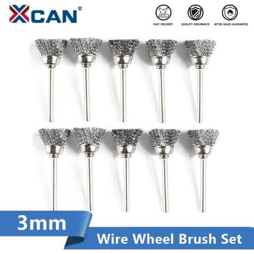 XCAN Polishing Wheel Brush 10pcs 3.mm Shank Wire Brush For Dremel Rotary Tools Accessories
