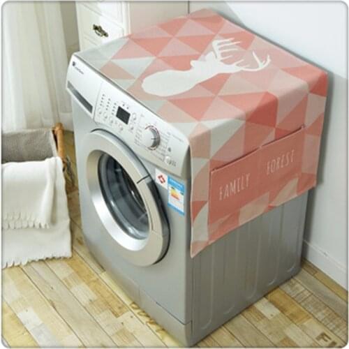 2020 Cartoon Rabbit Cotton Linen Dustproof Washing Machine Cover With Pocket Cloth Cover For Refrigerator Household Home Storage