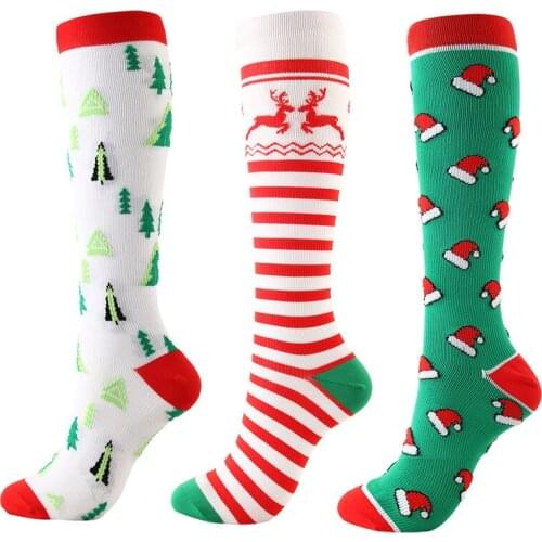 Christmas Style Compression Socks Elastic Compress Stocking Unisex Nurse Varicose Veins Leg Support Running Cycling Socks Gift