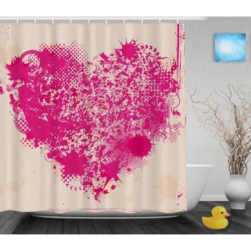 Pink Wedding Gift Shower Curtain Grunge Pink Heart Shower Curtain For Couple Waterproof Mildewproof Polyester Fabric With Hooks