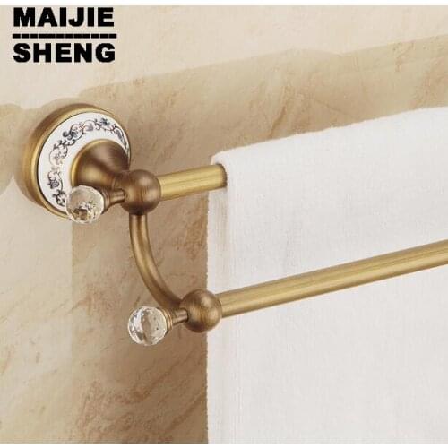 Solid Brass & Ceramics Made, vintage double towel holder Bathroom Accessories crystal double Towel Bar, Towel Holder, Towel rack