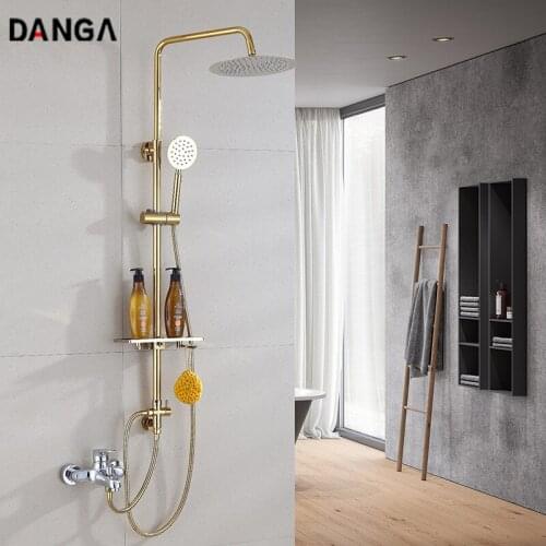 Shower Faucet Gilded Shower Set Bathroom Tap System Stainless Steel Hand Shower Top Spray Brass Faucet Hot and Cold Mixer