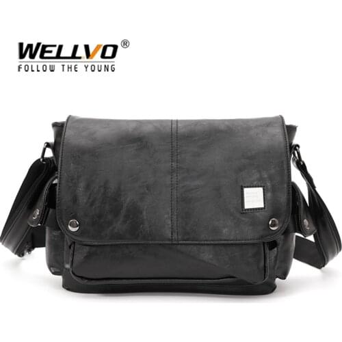 Men Crossbody Bag Leather Vintage Black Shoulder Bag Casual Work Travel Bag For Male Multifunctional Large Business Bolsa XA207C