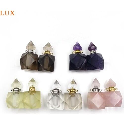 Triangle Cap Rectangle Faceted Perfume Bottle Pendant Natural Gems Chakra Health Crystal Quartz Vial Oils Diffuser for necklace