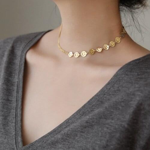 Korean New Designer Stainless Steel Necklaces For Women Smiley Face Pendant Chokers Chain Luxury Charm Fashion Jewelry Hiphop