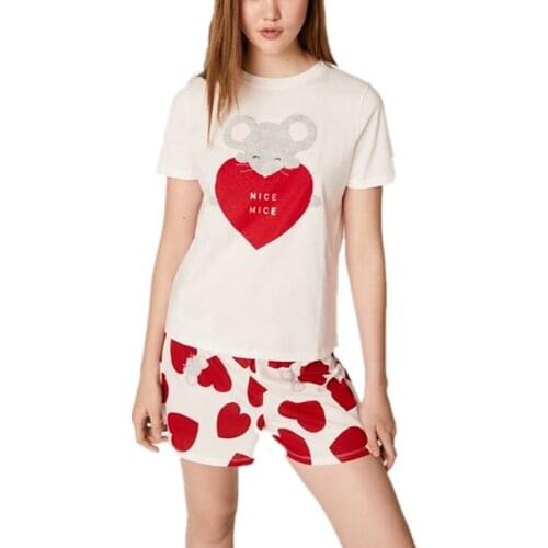 Womens Pajamas Cotton Pajama Shorts Set Women Sleepwear Summer Pyjamas Women Home Clothes Heart Print Pijamas De Mujer