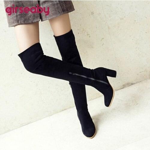 Girseaby Women Long Boots Fashion Women Boots Spring Winter Over The Knee High Quality Suede Long Comfort Square Botines Mujer