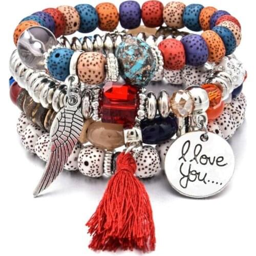 4 Wrap Women Bracelets Stretch Elastic Beaded Layered Bracelet Jewelry for Girls