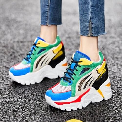 Spring Autumn New Korean Style Height Increasing Platform Mixed Colors Genuine Leather Women Casual Pumps Ladies Sneakers 0810