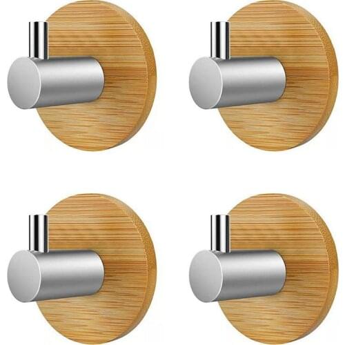 1Pc Hooks Natural Bamboo Stainless Steel Hook For Wall Clothes Bag Key Hanger Kitchen Bathroom Door Clothes Towel Holder Hot