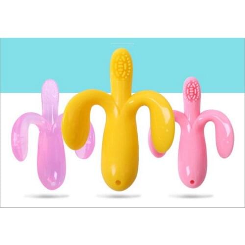 100pcs Safe Banana Corn Baby Teethers Silicone Toothbrush Teething Kids Tooth Brush Dental Care Gifts Chew Toys