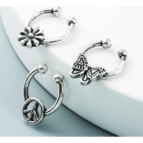 3PCS/SET Vintage Antique Cuff Clip On Earrings Fake Cartilage Earring for Women Man Clip Earrings No Pierced Nose Ring Jewelry