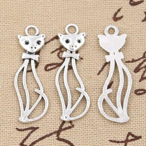 30pcs Charms Hollow Cat 34x11mm Handmade Craft Pendant Making fit,Vintage Tibetan Silver color,DIY For Bracelet Necklace