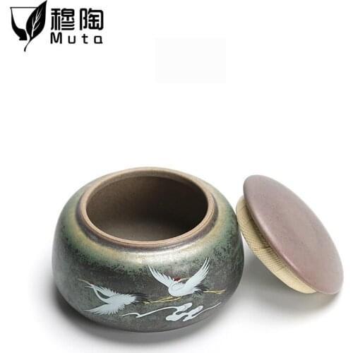 Tea Storage Jar Ceramic Geometric Seal Caddy with Wood Cover Container Tea Ceremony Teaware Accessories tea and coffee storage