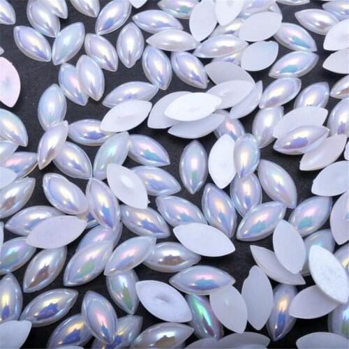 White AB Color Horse Eye Shape Flatback Half Pearl Bead Loose DIY ABS Plastic Imitation Half Pearl Nail Arts Decoration Craft