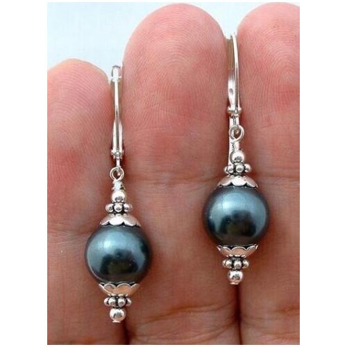 FREE SHIPPING HOT sell new Style >>>> New Pair Natural 12mm black shell pearl Tibet Silver Earrings