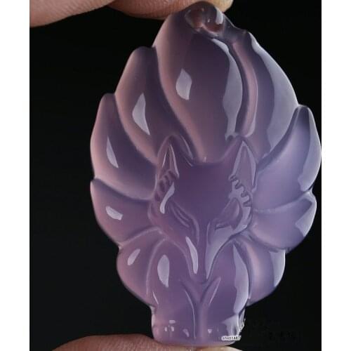 Wonderful Purply Chalcedony Pendant 9 tail Fox Amulet lilac colour Hanging Magical Blessing
