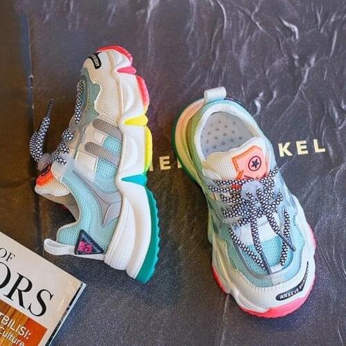 New Summer Kids Sport Shoes For Girls Sneakers Rainbow Students Breathable Mesh Children Shoes Girls Running Light Toddler Shoes