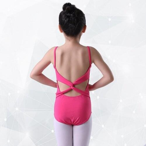 Kids Shoulder strap Ballet Leotards Gymnastics Practice Bodysuit For Girls Splice Criss-cross Cutout Back Ballet Dance Jumpsuit