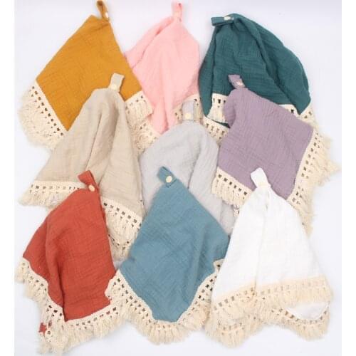 Baby Cotton Towel Pacifier Bibs Muslin Gauze Soothing Pendant Infant Newborn Stuff Tassel Blanket Accessories Andanas Slabbers