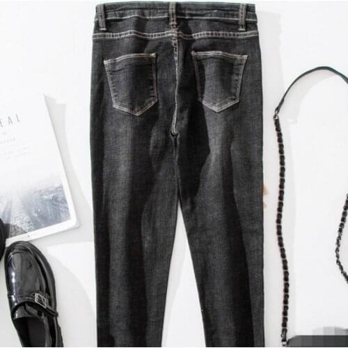 Embroidered Flared Black Jeans Women Fashion Rhinestone Stretch Pencil Pants Autumn Winter New Office Lady Slim Trousers 26-32