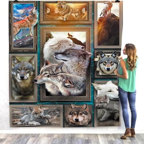 Wolf 3D Printed fleece blanket Beds Hiking Picnic Thick Fashionable Bedspread Sherpa Throw Blanket Drop Shipping 01