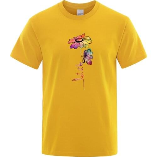 Cartoon Flowers Let Tt Be Printed T Shirts Sportswear High Quality Men Tshirt Hip Hop Casual T-Shirt Fashion Harajuku Tshirt