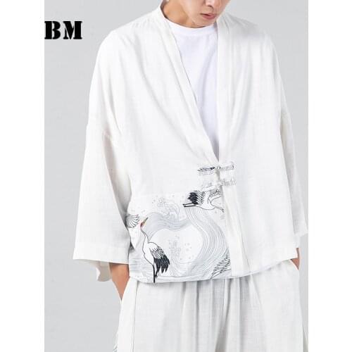 Chinese Traditional Dress Plus Size Tops Harajuku Kimono 2021 Short Sleeve Shirt Jacket China Hanfu Cardigan Men Clothing 5XL