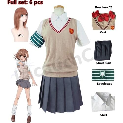 Anime Costume Misaka Mikoto School-Uniform Cosplay Shirai Kuroko JK Toaru Kagaku no Railgun Uiharu kazari Girls Wig Epaulettes