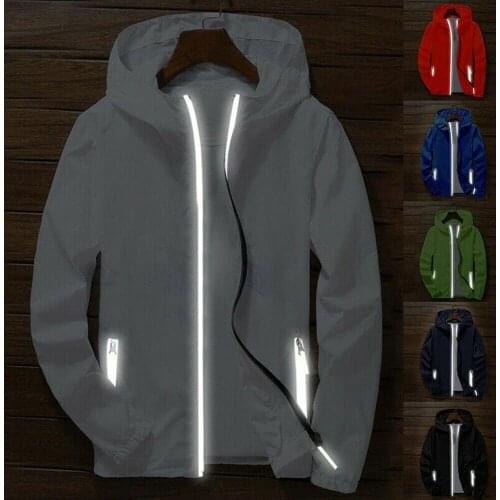 Hip Hop Reflective Noctilucent Hooded Jacket 2020 New Luminous Running Sporting Mens Light Jackets Coats Waterproof Coat Outwear