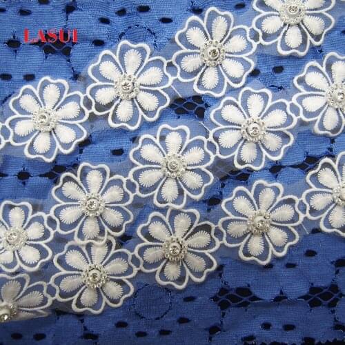 LASUI 5.5 cm=2 yards=1 lot 3D White Bright beads Milk silk organza lace trim Flowers For Sewing Supplies Crafts 0155