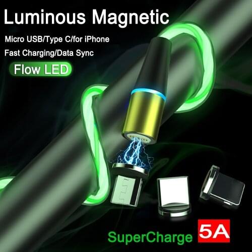 5A Magnetic Charging Cable Micro USB C Magnetic Cable Type C LED Fast Charger Cord Smart Phone Cables for Samsung Huawei Xiaomi