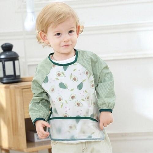 Cute Baby Bibs Waterproof Long Sleeve Kid Eating Clothing Childrens Long Sleeves Feeding Smock Bib Baby Apron Bibs