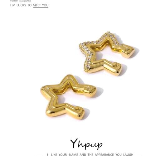 Yhpup Trendy Metal Star Ear Bone Earrings for Women Transparent Cubic Zirconia Jewelry Gold Copper Non-Piercing Ear Clips 2021