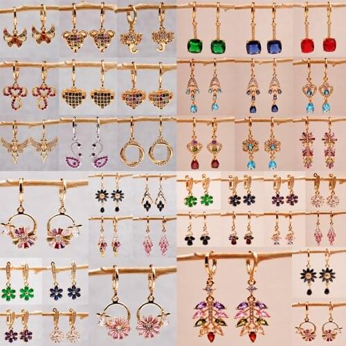 Trendy Dangle Waterdrop Gold Plated Flower Earrings For Women Girls Gold Eardrop Fashion Jewelry Accessories Party Wedding