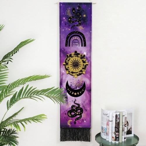 Purple Sun Moon Snake Wall Hanging Phase Tapestry Bohemia Tarot Tassel Tapestry Boho Art Tapestries For Bedroom Office Decor
