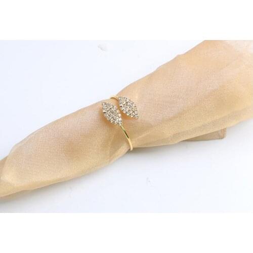 New Bling Crystal Rhinestone Leaf Napkin Rings Metal Wedding Napkin Ring holder for Hotel Wedding Banquet Table DecorationSN1442