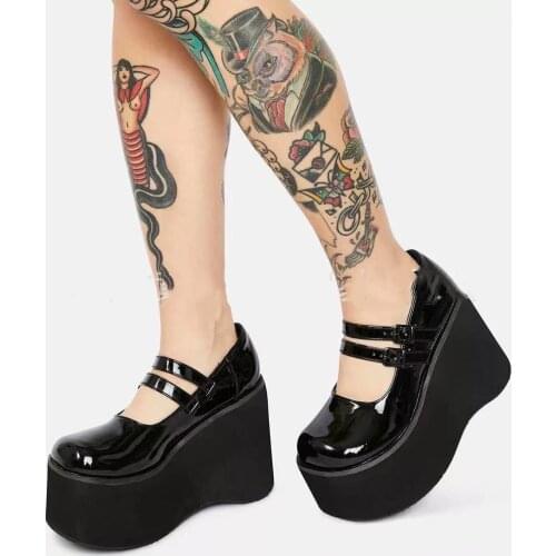 Lolita Shoes Cute Mary Janes Pumps Platform Wedges Women Shoes Large Size Pumps Sweet Gothic Punk Shoes Woman