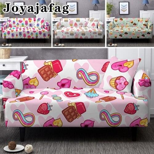 Sweet Ice Cream Design Slipcover 1/2/3/4 Seater Elastic Washable Sectional Couch Covers Stretch Sofa Cover For Living Room Decor