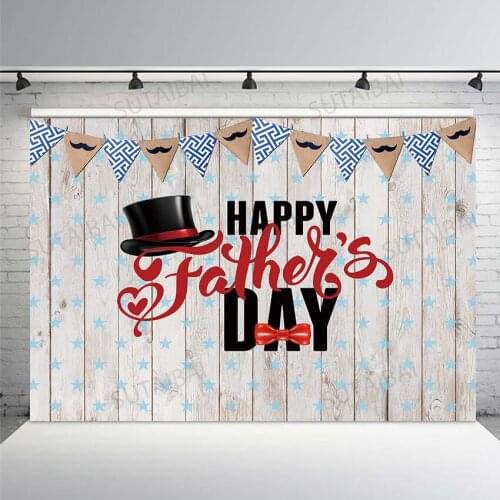 Happy Fathers Day Backdrop Black Beard Hat Flag Wood Wall Photography Background Love Father Dad Family Party Banner