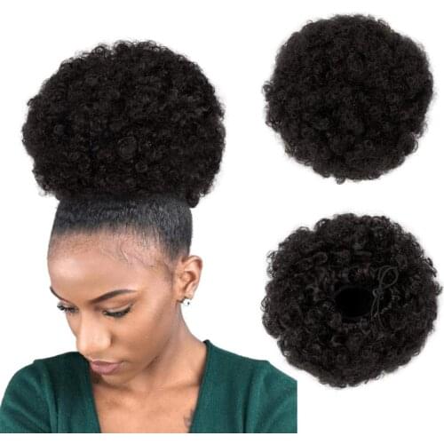Kong&Li Short Afro Puff Synthetic Hair Bun Chignon Hairpiece For Women Drawstring Ponytail Kinky Curly Updo Clip Hair Extension
