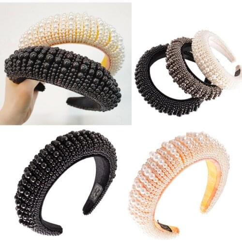 Wide Cross Handmade Luxury Braided Pearl Headband Padded Baroque Hairband for Women Party Elegant Hair Accessories