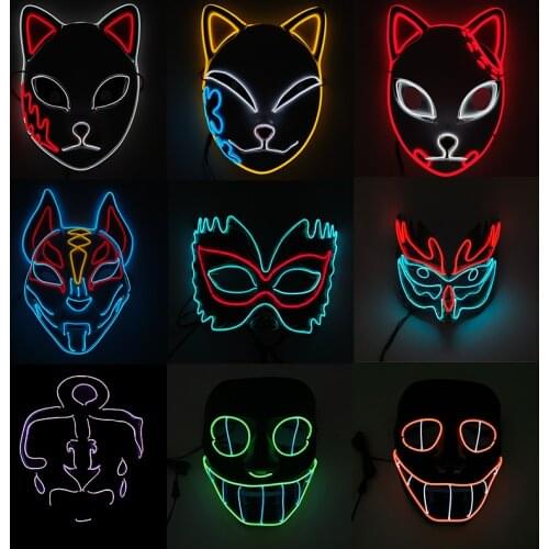 Glowing LED Mask Cosplay Anime Costume Anonymous Face Luminous EL Wire Mask For Halloween Party Decoration