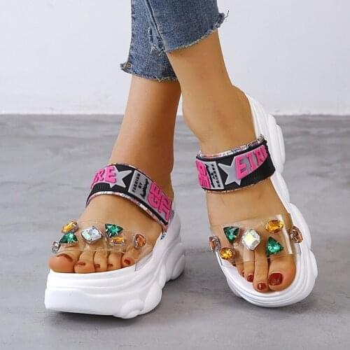 Womens Slippers New Fashion Rhinestone Wedges Platform Sandals