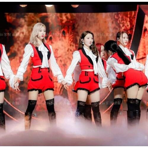 Female Singer Stage Performance Red Clothes Korean Dance Cheerleader Suit Women Jazz Gogo Hip Hop Pole Dance Costumes DWY6181